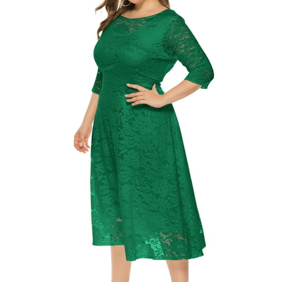 Plus Size Dress for Women Half Sleeve Floral Lace Midi Dress Cocktail Dresses for Women Wedding Guest with Pockets