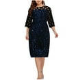 thumbnail image 1 of Plus Size Dress for Women Mesh 3/4 Sleeve Scoop Neck Cocktail Dresses Slim Fitted Elegant Wedding Guest Dresses, 1 of 6