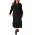 thumbnail image 1 of Agnes Orinda Women's Plus Size Dress Ribbed Knit Crew Neck Long Sleeve Ruffled Hem Casual Winter Mixi Dresses 3X Black, 1 of 6