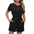 thumbnail image 1 of Plus Size Dress for Women Women's Solid Color Comfortable Loose Short Sleeve Jumpsuits Pocket Buttons Black 12(XXL), 1 of 8