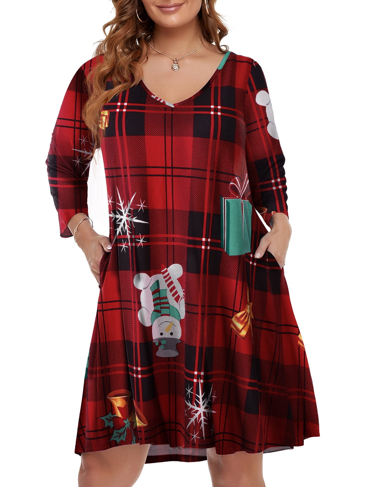 Plus Size Christmas Dresses 1X for Women, VEPKUL V Neck T Shirt Dress 3 ...