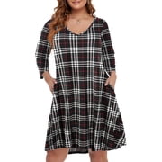 VEPKUL V Neck Plus Size Dresses 3/4 Sleeve Casual Loose Swing Fall Dress with Pockets Flower49_2X