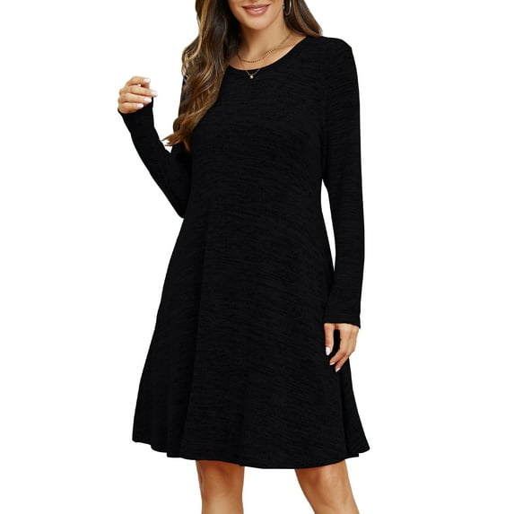 Plus Size Dresses 2XL for Women, VEPKUL Long Sleeve Sweater Dresses Casual Fall Dress Crew Neck Tunic Dress with Pockets