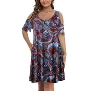 VEPKUL Women's Plus Size Dresses Casual A Line Flowy Swing Loose Dress with Pockets Flower55_5X