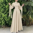 thumbnail image 1 of Plus Size Dresses Arab Solid Sleeve Womens Dress Abaya Casual Kaftan Maxi Dress Beige L, 1 of 6