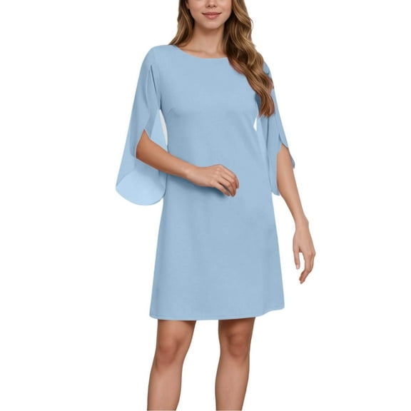 Plus Size Dresses Casual Elegant Round Neck Cape Sleeve Flowy Party Dress for Daily Wear and Events Summer Dress Blue XXL