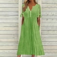 thumbnail image 1 of Plus Size Dresses Clearance, Fashion Women Summer Casual V-Neck Short Sleeve Button Long Dress(Green,M), 1 of 6