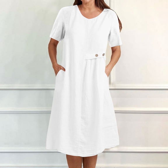 Plus Size Dresses, Women's Fashion Holiday Summer Solid Color Sleeveless Hollowed Out Party Midi Beach Dress(White,XL)