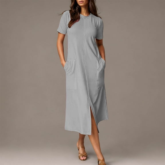 Plus Size Dresses, Women's Summer Casual Dress Gradual Sleeveless Neck V-Neck Long Dress(Gray,XXL)