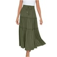 thumbnail image 1 of Plus Size Dresses for Curvy Women LEBONYARD A-Line Skirt for Women in Classic Black,Fashion Women Solid Casual Ruched Ruffles Elastic Waist Skirts Army Green M, 1 of 8