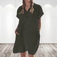 thumbnail image 1 of Plus Size Dresses for Curvy Women Summer Dresses for Women Fashion Casual Cotton and Linen Short Sleeve Lapel Button Solid Color Dress Smocked Elastic Waist Tiered Midi Dress, 1 of 1
