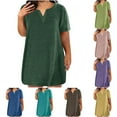 thumbnail image 1 of Plus Size Dresses S-5XL Summer Dresses for Women 2024 Casual Oversize Short Sleeve T-shirts Dress Womens Loose Solid Color V Neck Sundresses Sky Blue qILAKOG Size L, 1 of 6