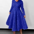 thumbnail image 1 of Plus Size Dresses Sequin Round Neck Long Sleeve Velvet Sparkly Pleated Sun Dress Blue L, 1 of 5