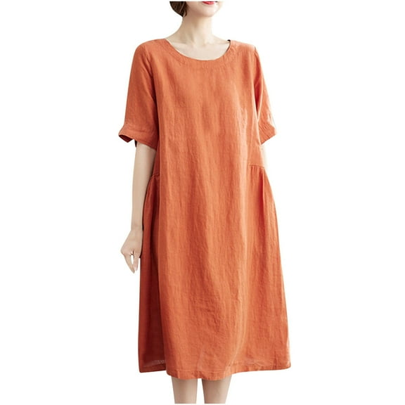 Plus Size Dresses Sevevn Women's Solid Color Fashion Plus Size Vintage Skirt Cotton And Linen Dress