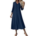 thumbnail image 1 of Plus Size Dresses Solid Color V-Neck 3/4-Sleeve Zipper-Pocket Dress Casual and Comfortable Perfect for any Occasion, 1 of 7
