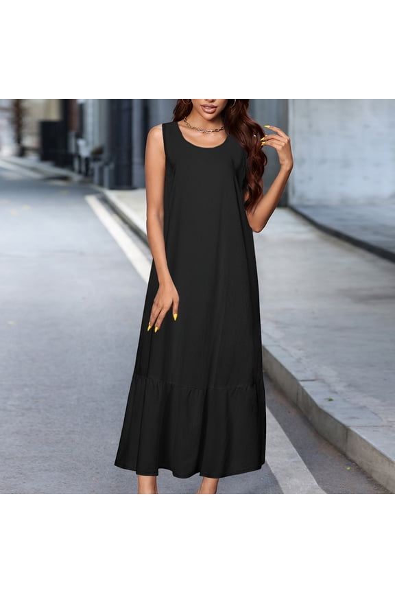Plus Size Dresses Summer Spring And SuWomen's Spring And Summer Long Style Spicy Girl High Elasticity Solid Color Women's Skirt Dress Black M
