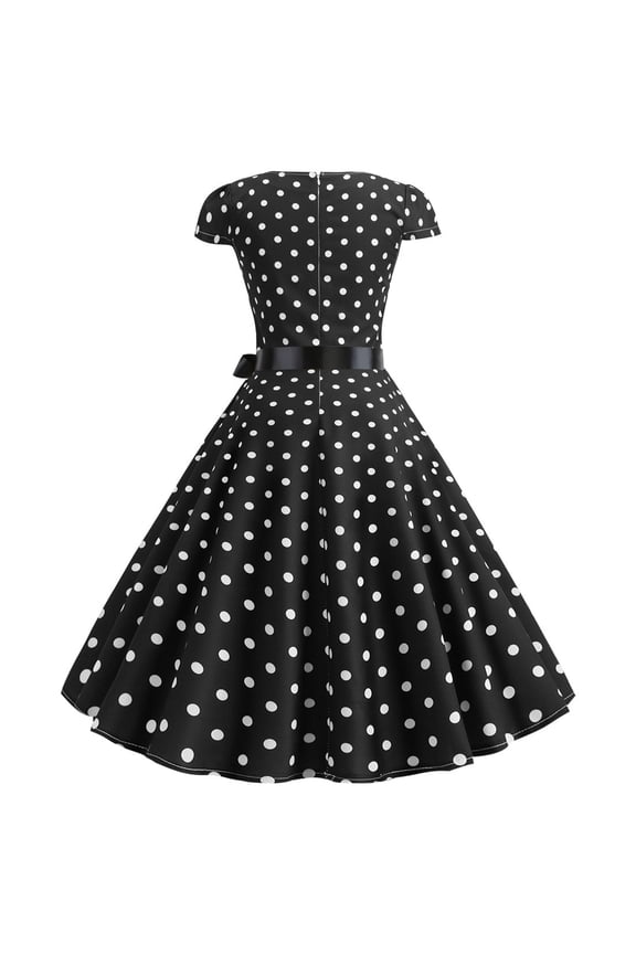 Plus Size Dresses Vintage Retro Short Sleeve Print Evening Party Gown Prom Swing Maxi Dress Black S