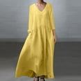 thumbnail image 1 of Plus Size Dresses for Women Spring and Summer Solid Color Dresses Casual Cotton and Linen V-Neck Long Dresses Soft Long Sleeved Dresses with Pockets Size S-5XL, 1 of 6
