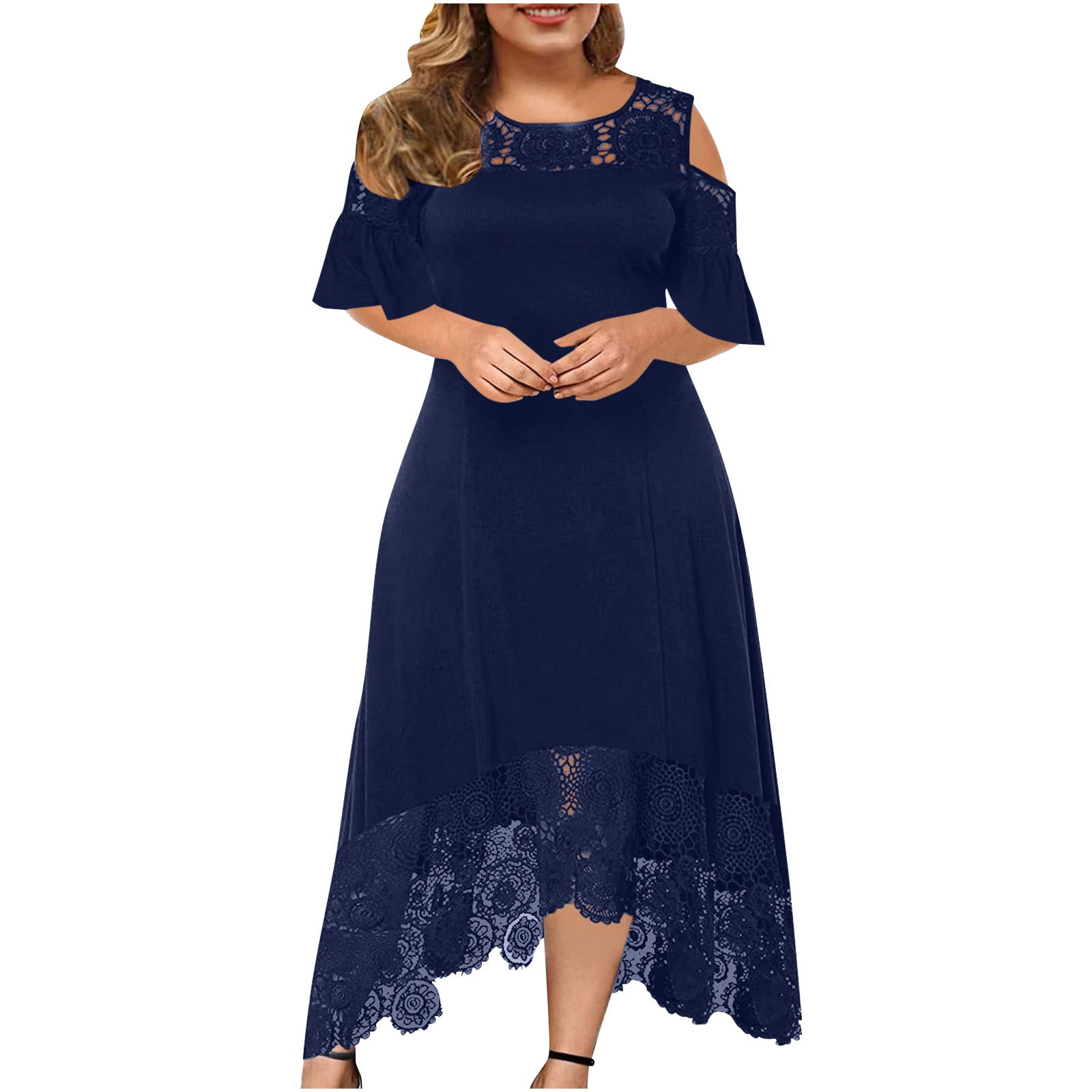 Plus Size Dresses for Curvy Women 2024 Summer Lace Splicing Cold ...