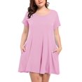 thumbnail image 1 of VEPKUL Womens Plus Size Dresses with Pockets Casual Short Sleeve Dress Loose A Line Flowy Swing Pink_4X, 1 of 8