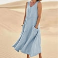 thumbnail image 1 of Plus Size Dresses for Women 2024 V Neck Casual Solid Color Sleeveless Cotton Linen Long Dress, 1 of 6