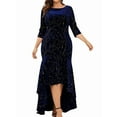 thumbnail image 1 of Plus Size Dresses for Women 3/4 Sleeves Mermaid High Low Hem Maxi Velvet Formal Dress Blue 4XL, 1 of 7