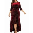 thumbnail image 1 of Plus Size Dresses for Women 3/4 Sleeves Mermaid High Low Hem Maxi Velvet Formal Dress Red XXXL, 1 of 7