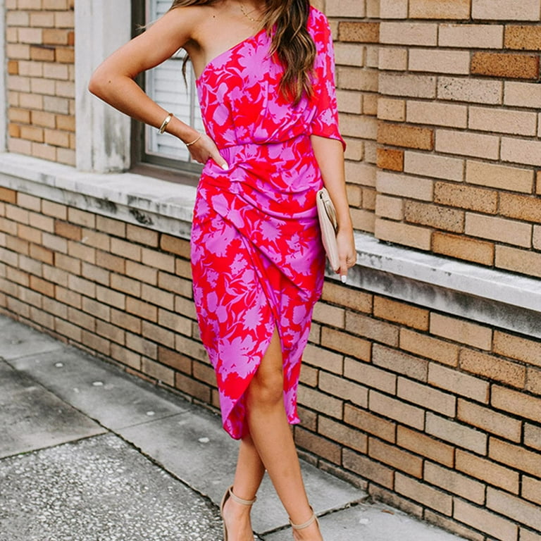 Plus Size Dresses for Women Summer Leaking Shoulders Off Shoulder Printed Loose Chiffon Dress Walmart