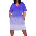 thumbnail image 1 of Plus Size Dresses for Women Summer Short Sleeve V Neck Versatile Style Dress Loose Casual Going Out Dress with Pockets, 1 of 4