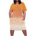 thumbnail image 1 of Plus Size Dresses for Women Summer Short Sleeve V Neck Versatile Style Dress Loose Casual Going Out Dress with Pockets, 1 of 4