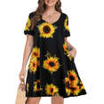 thumbnail image 1 of VEPKUL V Neck Short Sleeve Casual Swing T Shirt Dress with Pockets Plus Size Dresses for Women Flower35_2X, 1 of 9