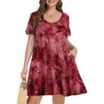 thumbnail image 1 of VEPKUL V Neck Short Sleeve Casual Swing T Shirt Dress with Pockets Plus Size Dresses for Women T11-WineRed_1X, 1 of 8