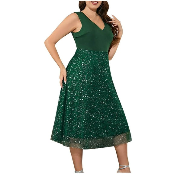 Plus Size Dresses for Women Wedding Guest Sleeveless V Neck Sparkle Multi Layer Sheer Mesh Dress Evening Party Dresses