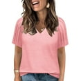 thumbnail image 1 of Plus Size Dressy Tops for Women Casual V-Neck Shirts Cute Pleated Sleeve Fashion 2025 Tunics Tees 4Xl Pink, 1 of 6