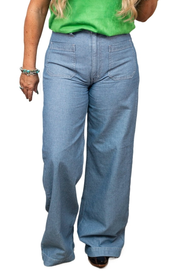 Plus Size Dusk Blue Wide Leg Jeans with Patched Pocket - Casual Fall Fashion | 4X