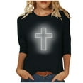 thumbnail image 1 of Plus Size Easter Shirt for Women 3/4 Sleeve Round Neck Tees Casual Loose Tunic Tops Funny Cross Graphic Pullover, 1 of 3