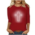 thumbnail image 1 of Plus Size Easter Shirt for Women 3/4 Sleeve Round Neck Tees Casual Loose Tunic Tops Funny Cross Graphic Pullover, 1 of 3