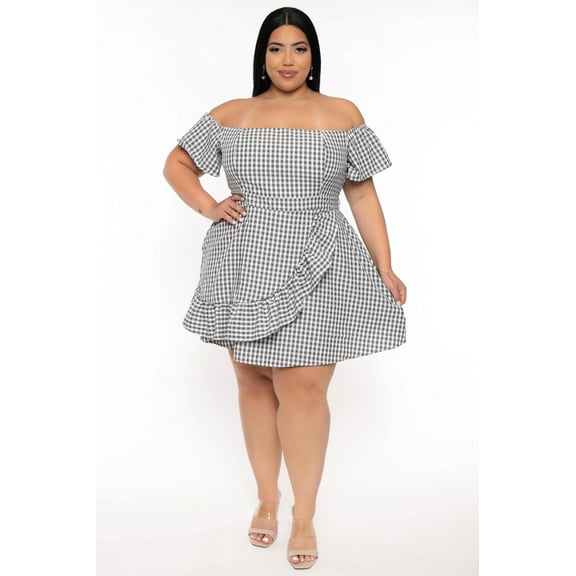 Plus Size Ebrina Off The shoulder Print Dress -Black