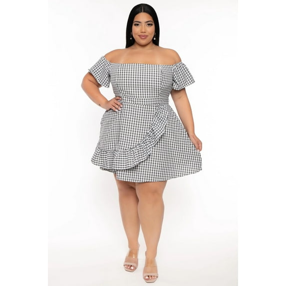 Plus Size Ebrina Off The shoulder Print Dress -Black
