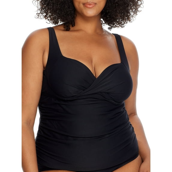 Plus Size Eco Onyx Shirred Underwire Tankini Top Swimsuit