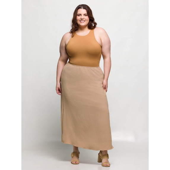 Plus Size Elastic Waist A Line Maxi Skirt