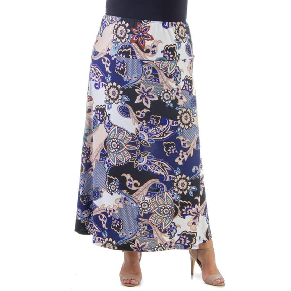 Plus Size Elastic Waist Ankle Length Maxi Skirt Blue/Black Multi 1X