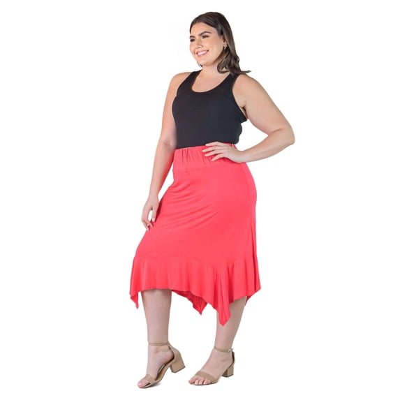 Plus Size Elastic Waist Handkerchief Midi Skirt