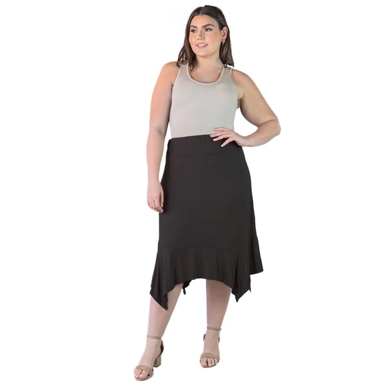 Plus Size Elastic Waist Handkerchief Midi Skirt