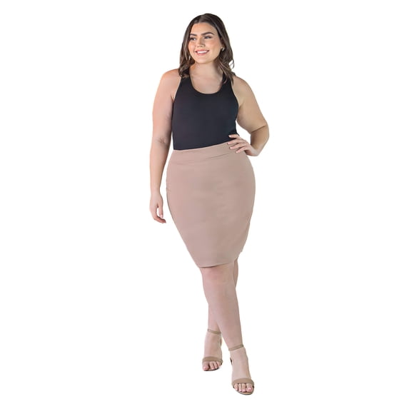 Plus Size Elastic Waist Knee Length Pencil Skirt