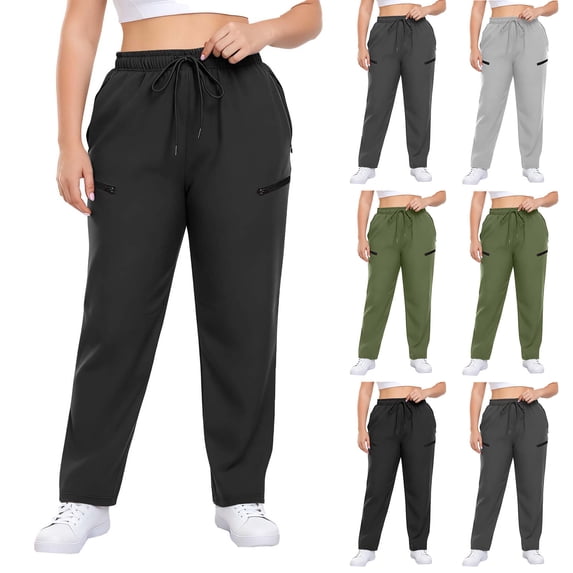 Plus Size Elastic Waist Pants with Pockets, Women's Drawstring Joggers Trousers, Casual Cargo Pants for Lounge, Workout & Travel, Fitness Gifts for Women | CSEONE,Gray XL