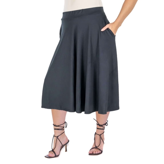 Plus Size Elastic Waist Pleated Pocket Midi Skirt