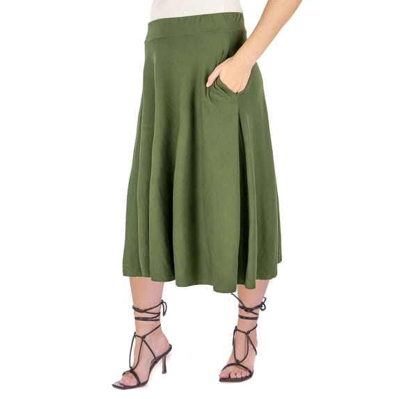Plus Size Elastic Waist Pleated Pocket Midi Skirt