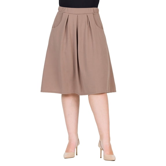 Plus Size Elastic Waist Pleated Pocket Skirt