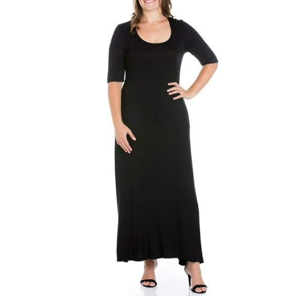 Plus Size Elbow Length Sleeve Maxi Dress Black 2X